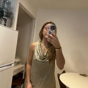 Gold Sleeveless Cowl Neck Top